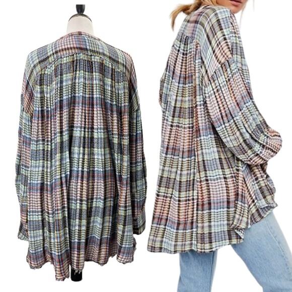 Free People Multicolor Plaid Button Down Shirt - Picture 2 of 12